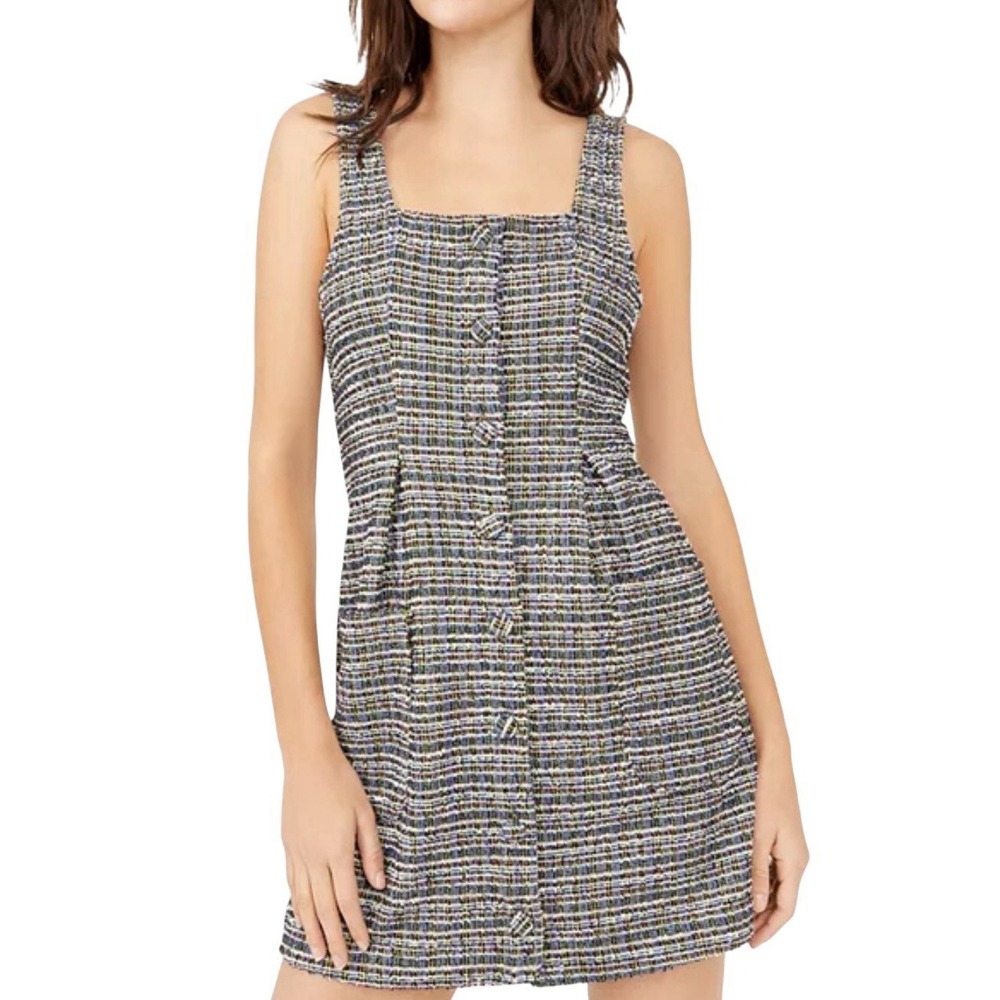 Free People Maxx Mini Dress S Tweed Sleeveless Button Y2K Coquette Sundress